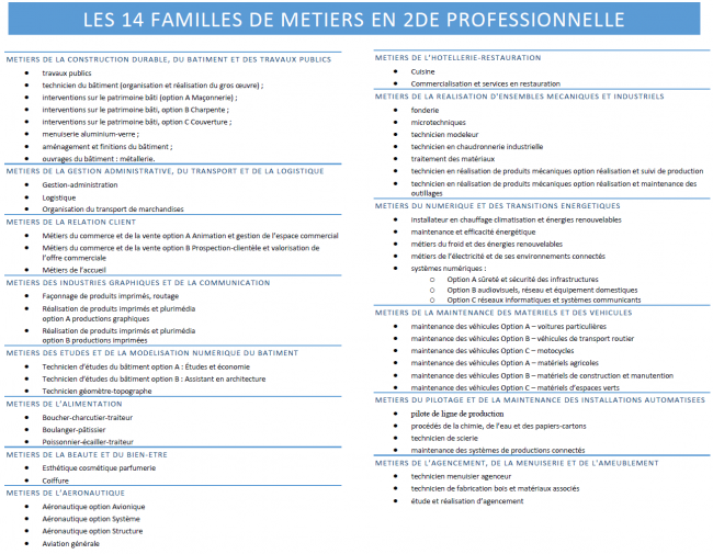 famille metiers les 14 familles de métiers